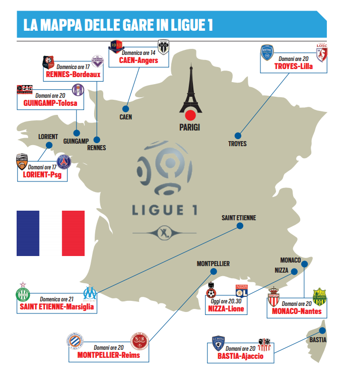 Ligue 1, la mappa delle gare dopo gli attentati di Parigi