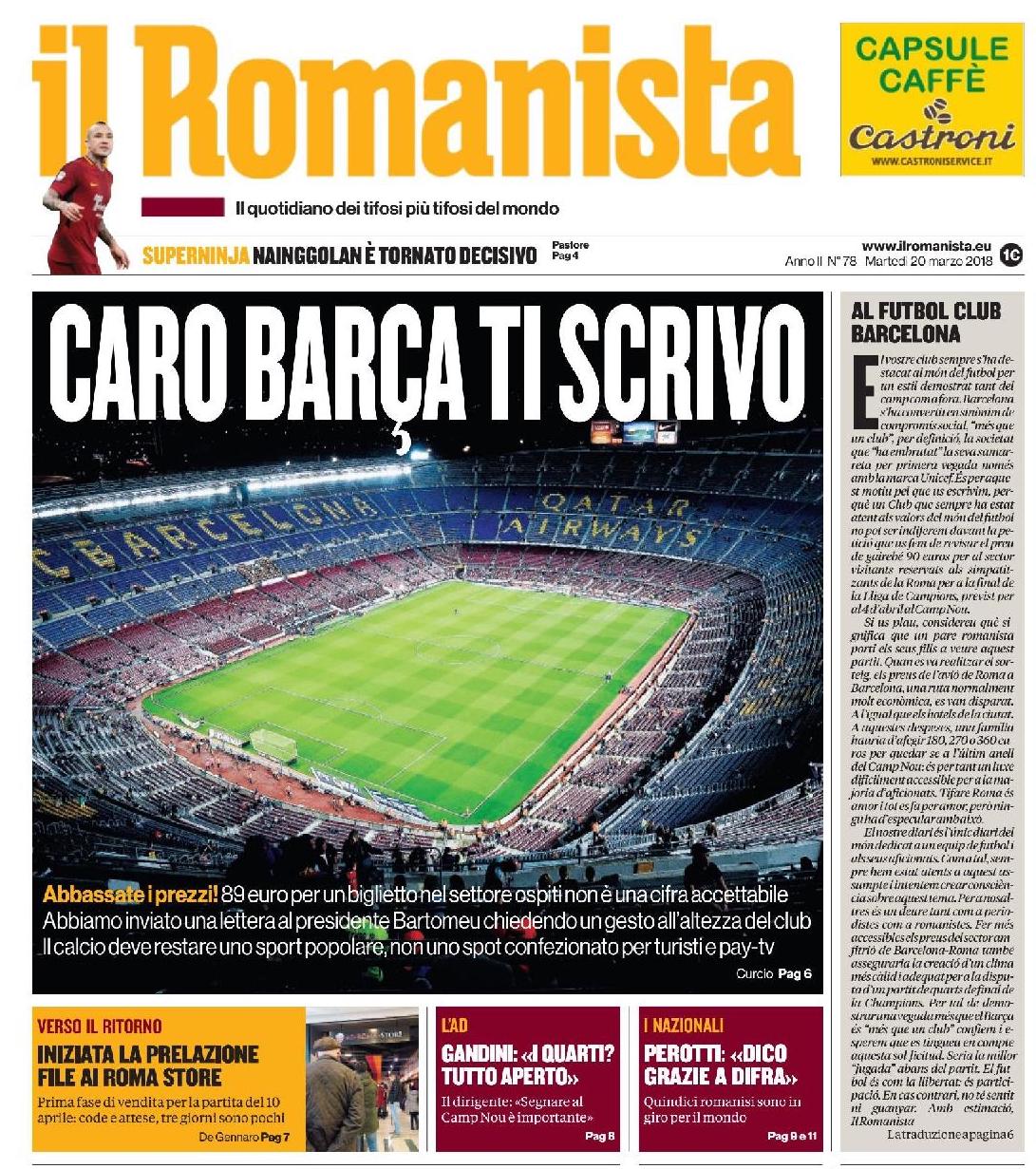 barcellona roma prezzo biglietti settore ospiti