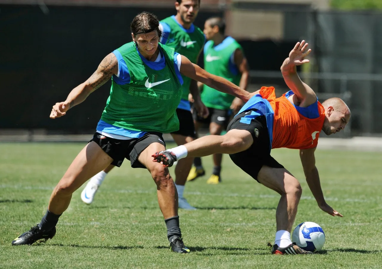 Inter Milan players Zlatan Ibrahimovic (