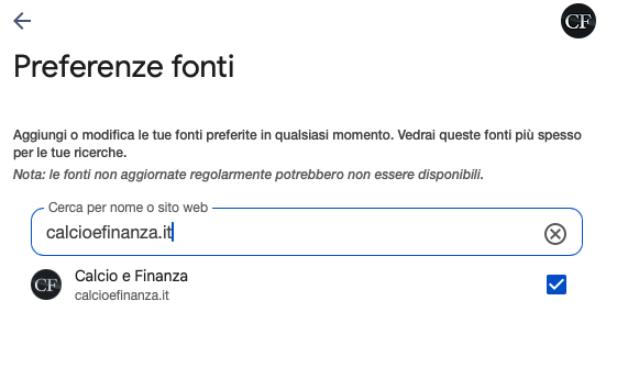 Come aggiungere Calcio e Finanza su Google